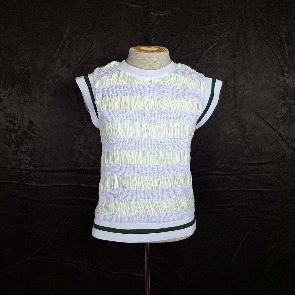 M VOY Blue Textured Horizontal Stripe Stretch Casual Dressy Cocktails Pullover